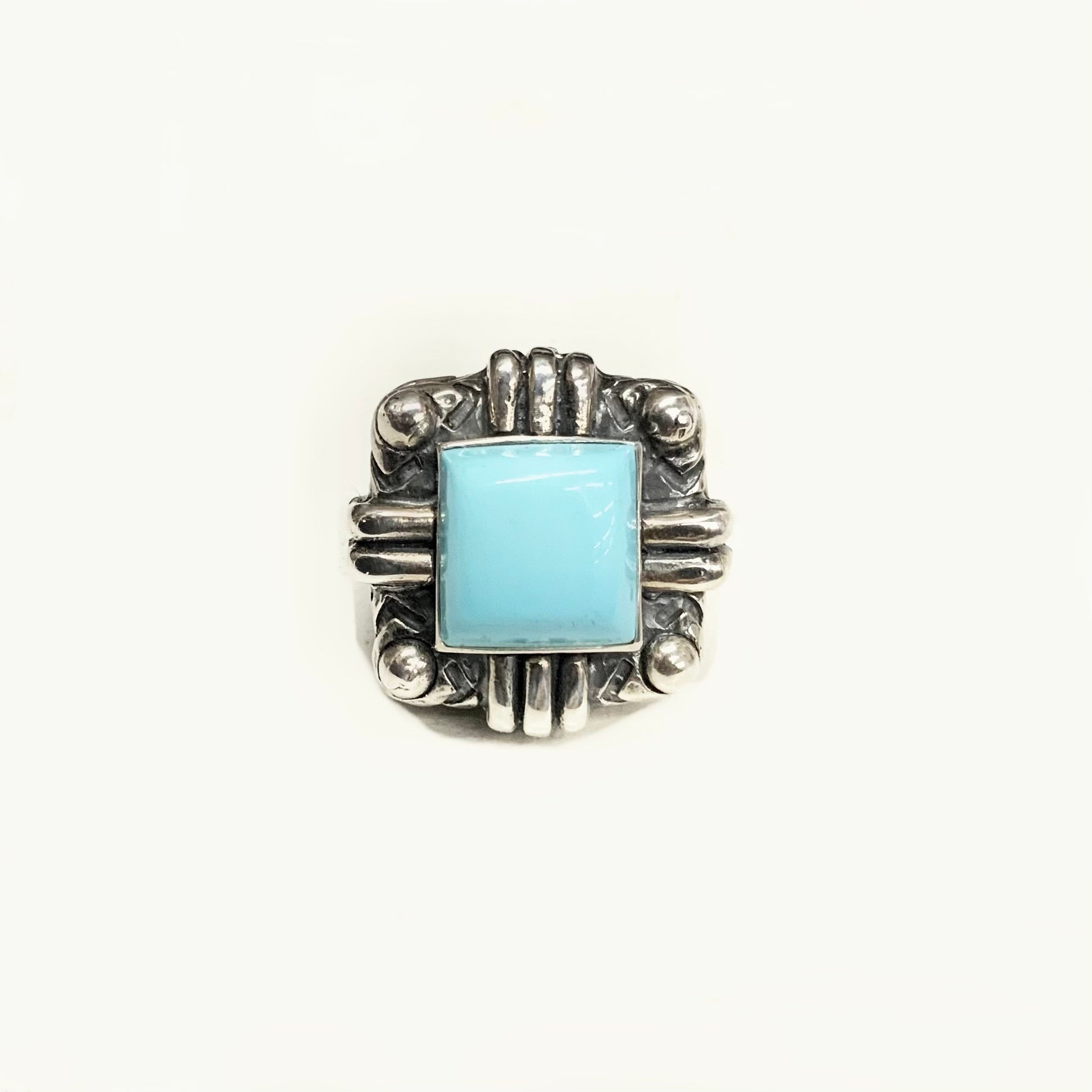 Blue Turquoise Square Zig Zag Ring Rings Dian Malouf   