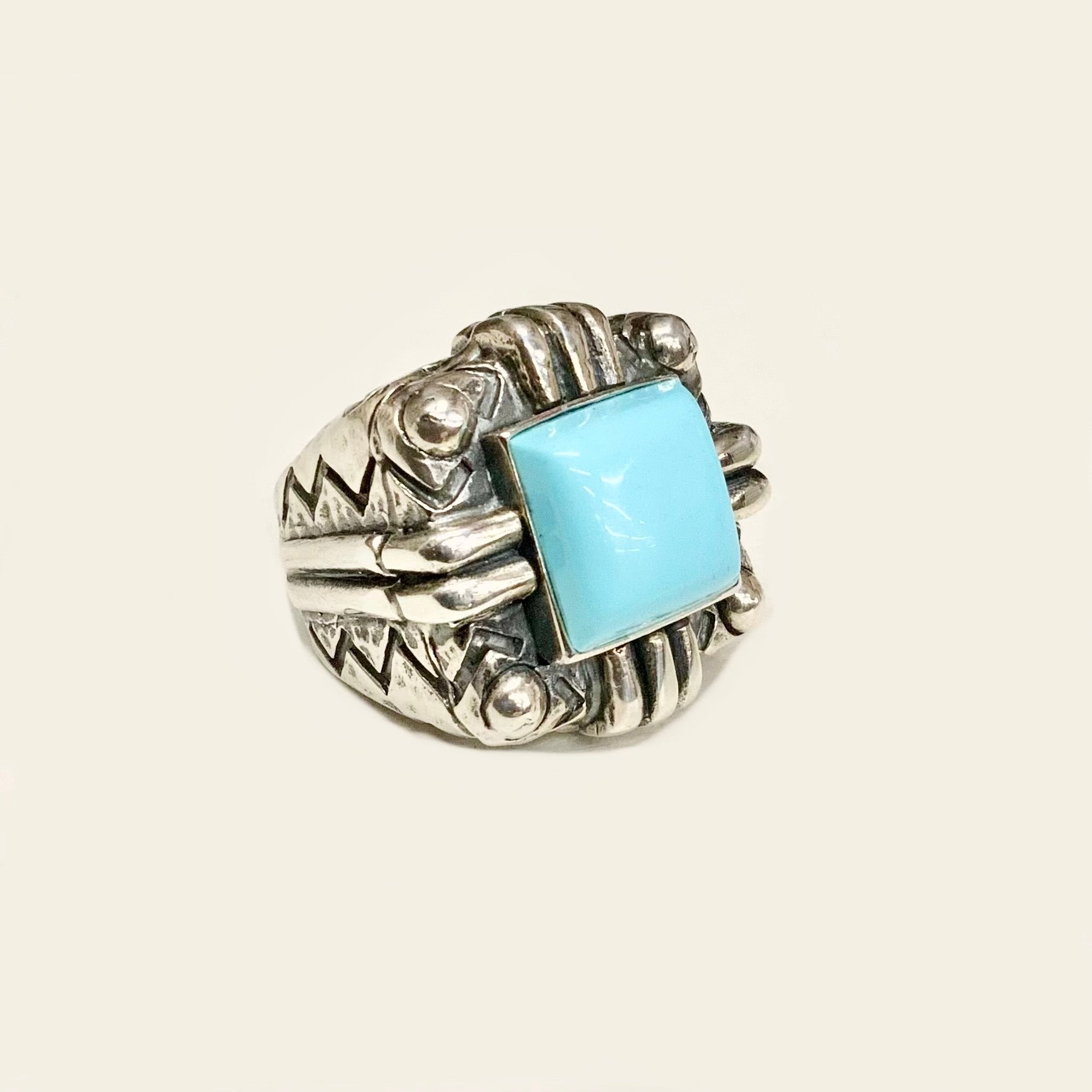 Blue Turquoise Square Zig Zag Ring Rings Dian Malouf   