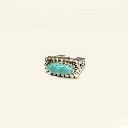 Small Oval Kingman Turquoise Silver Ring Rings Dian Malouf   