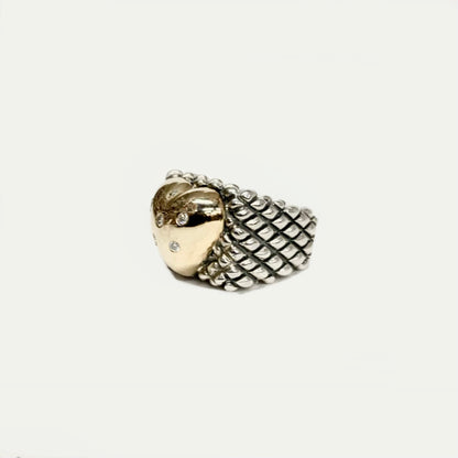 Gold Heart and Diamonds Crosshatch Ring Rings Dian Malouf   