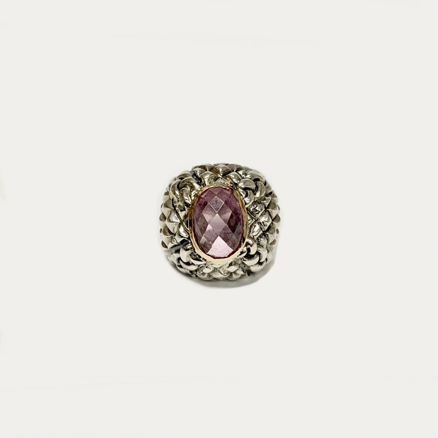 Large Quilted Ring with 14kt Gold Bezel and Faceted Pink Amethyst Rings Dian Malouf   