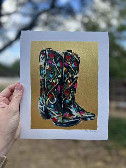 Antique Floral Boots Print Art Print Sarah Heinbaugh   