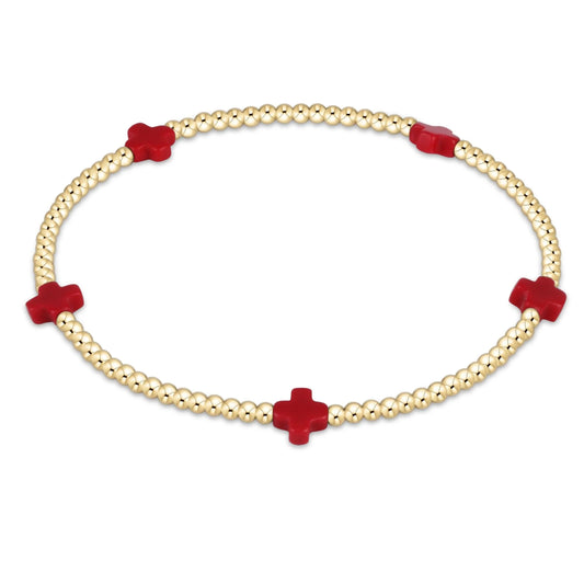 Signature Cross 2mm Beaded Small Bracelet - Red Bracelets Enewton