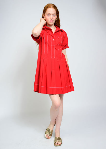 Pleated Shirt Red Dress DRESSES Uncle Frank