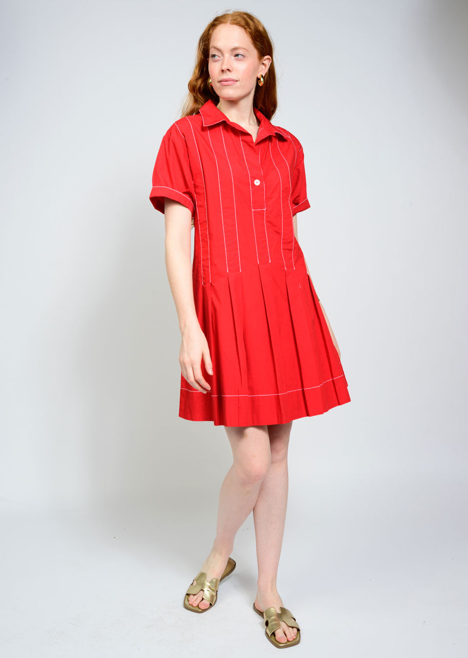 Pleated Shirt Red Dress DRESSES Uncle Frank