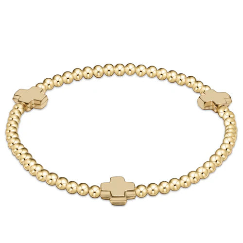 Signature Cross Gold Pattern 3mm Bead Bracelet - Gold Bracelet ENEWTON