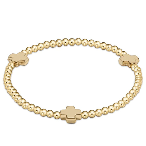 Signature Cross Gold Pattern 3mm Bead Bracelet - Gold Bracelets Enewton   