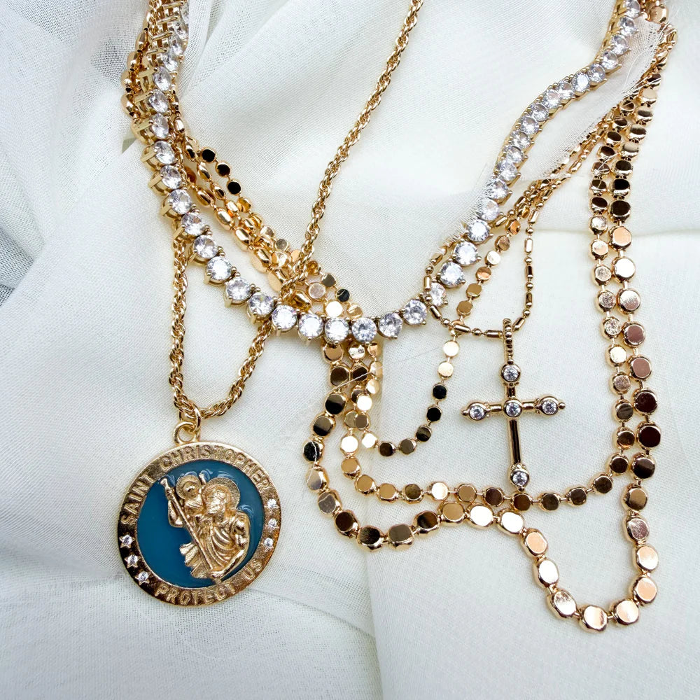 Saint Christopher Enamel Pendant Necklace - French Blue NECKLACES JOY DRAVECKY