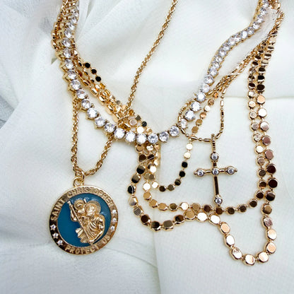 Saint Christopher Enamel Pendant Necklace - French Blue NECKLACES JOY DRAVECKY