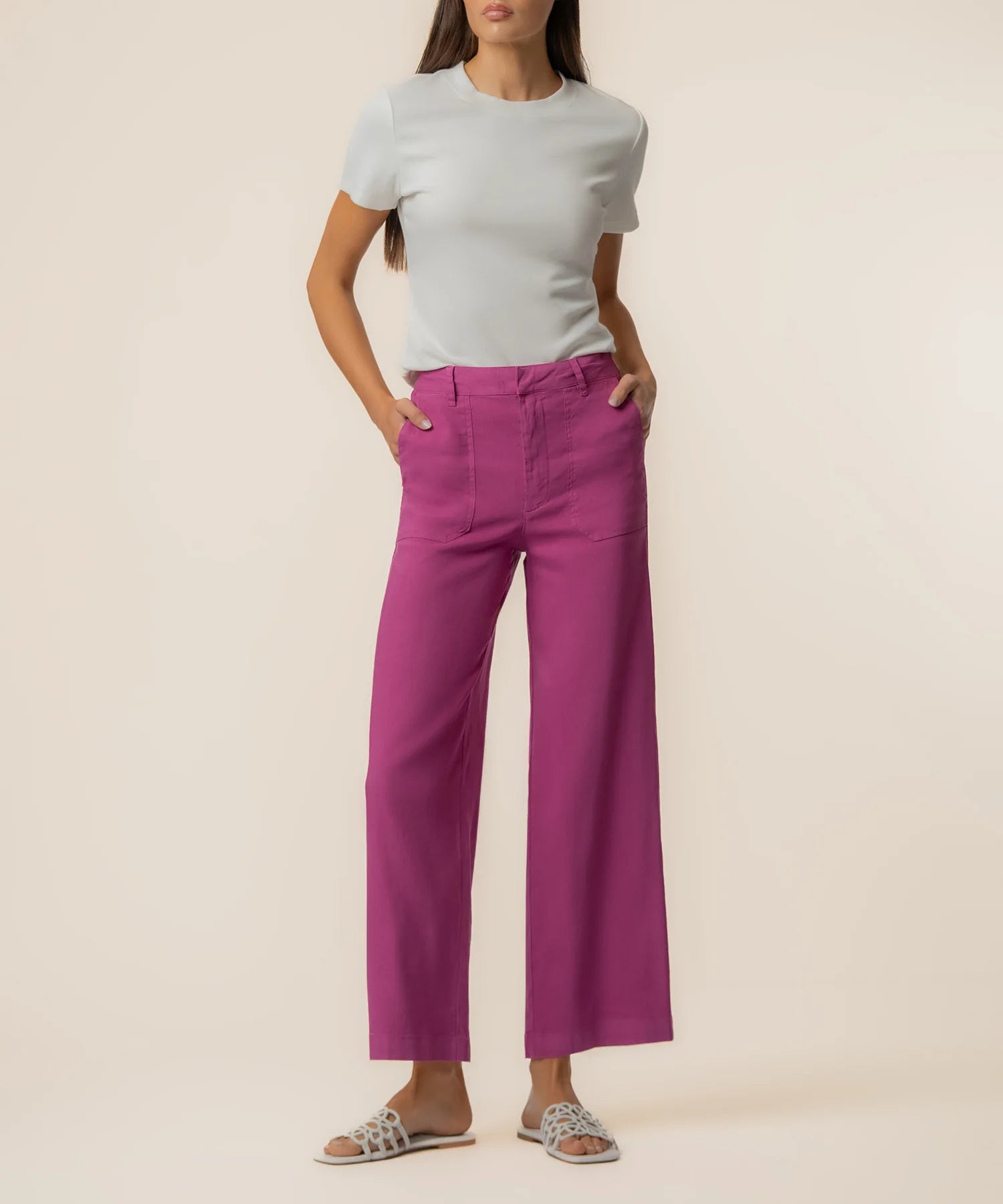 Topaz Linen Wide Leg Pant - Magenta bottoms KUT