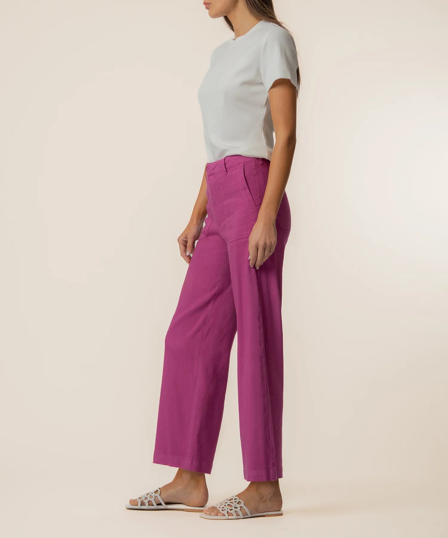 Topaz Linen Wide Leg Pant - Magenta bottoms KUT