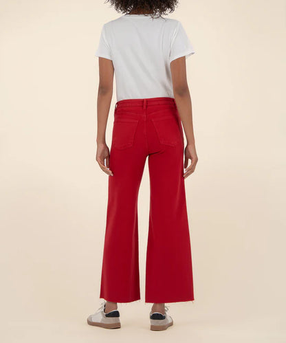 Meg High Rise Wide Leg Raw Hem Pants - Ruby Red Pants KUT