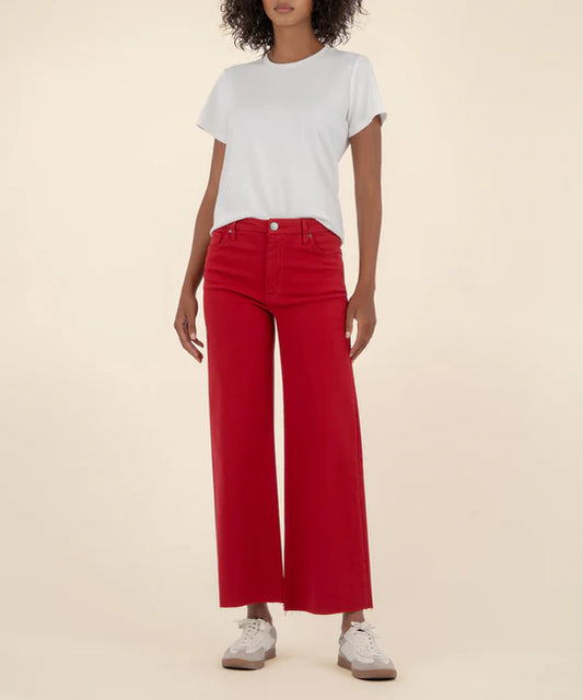 Meg High Rise Wide Leg Raw Hem Pants - Ruby Red Pants KUT