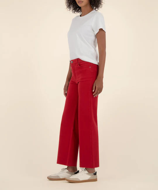 Meg High Rise Wide Leg Raw Hem Pants - Ruby Red Pants KUT