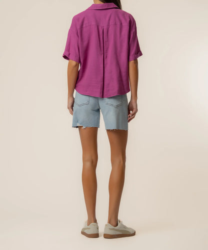 Brianna Linen Boxy Shirt - Magenta bottoms KUT
