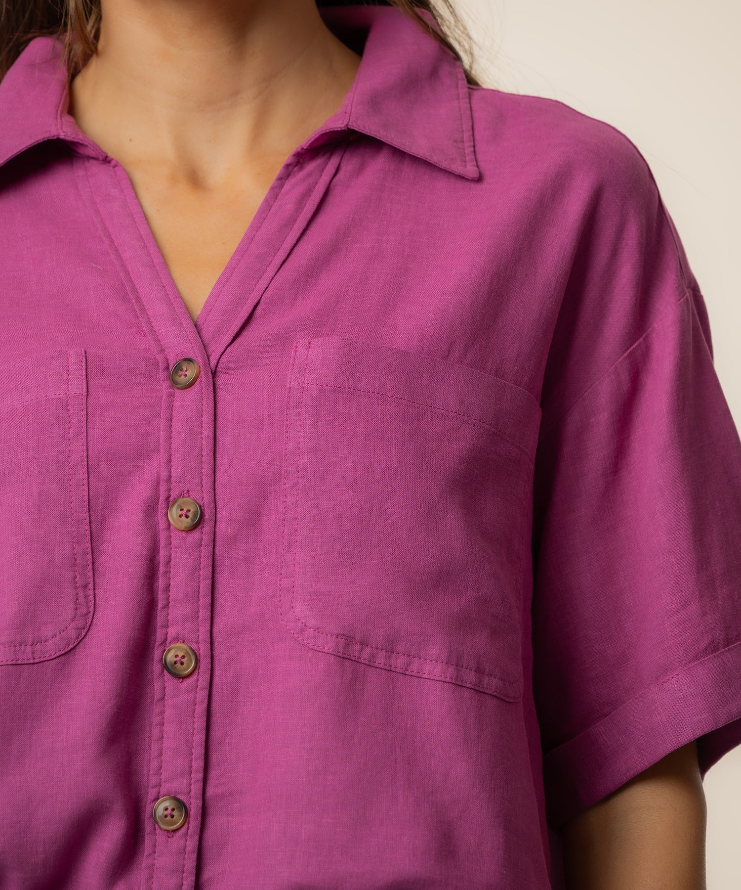 Brianna Linen Boxy Shirt - Magenta bottoms KUT