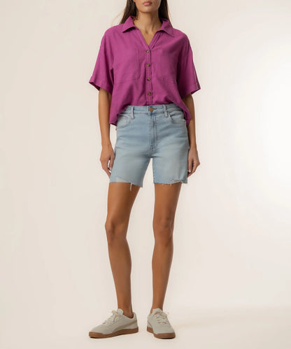 Brianna Linen Boxy Shirt - Magenta bottoms KUT