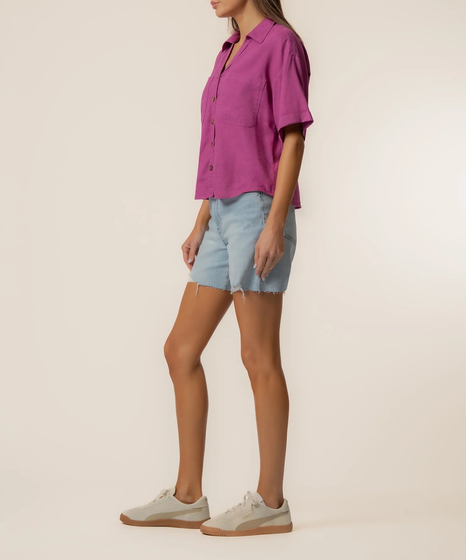 Brianna Linen Boxy Shirt - Magenta bottoms KUT