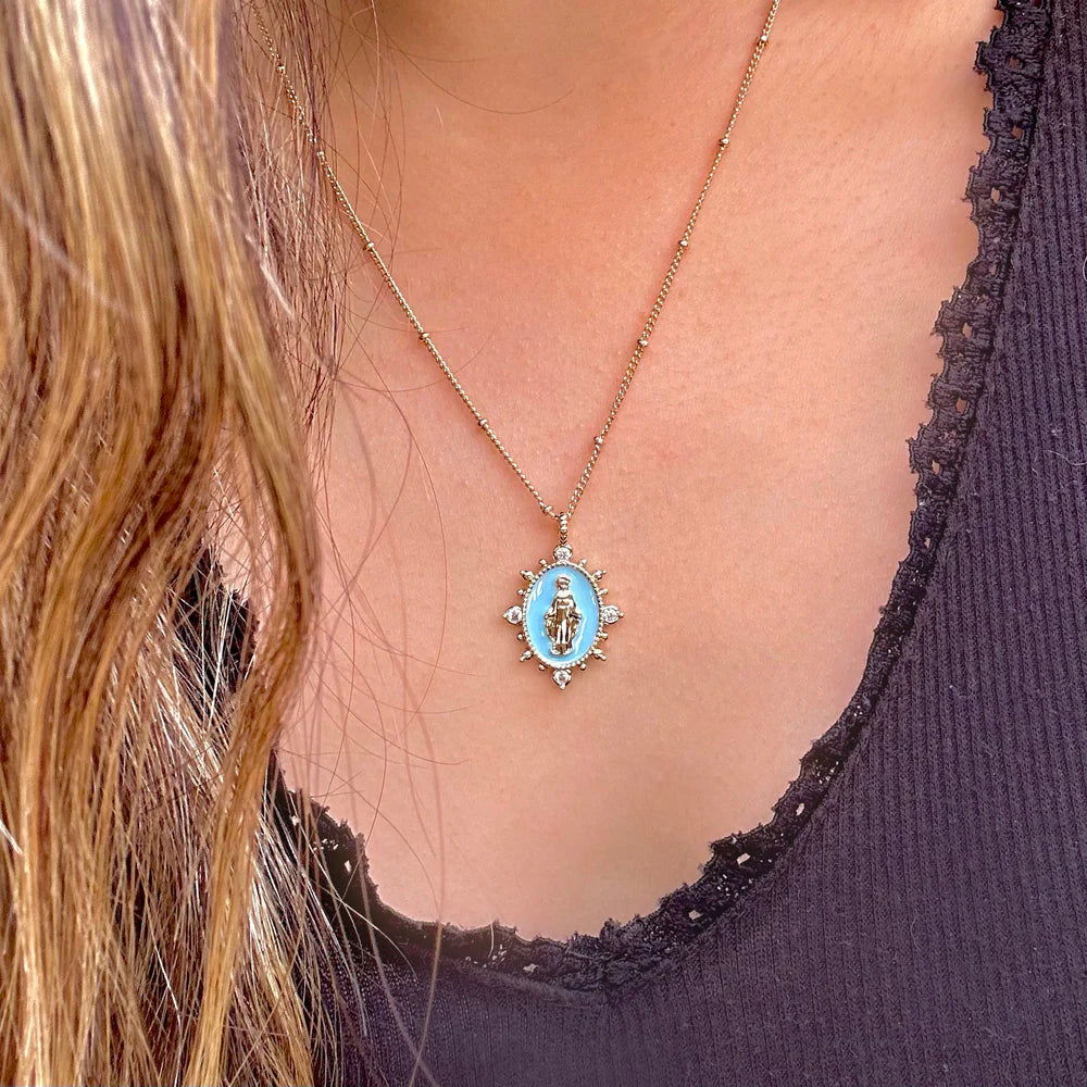 Lady Lourdes Pendant in Aqua NECKLACES JOY DRAVECKY