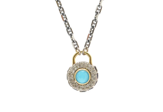 Shield Drop Turquoise/White Quartz Doublet, Diamonds & Blue Sapphires Necklace Necklaces Armenta