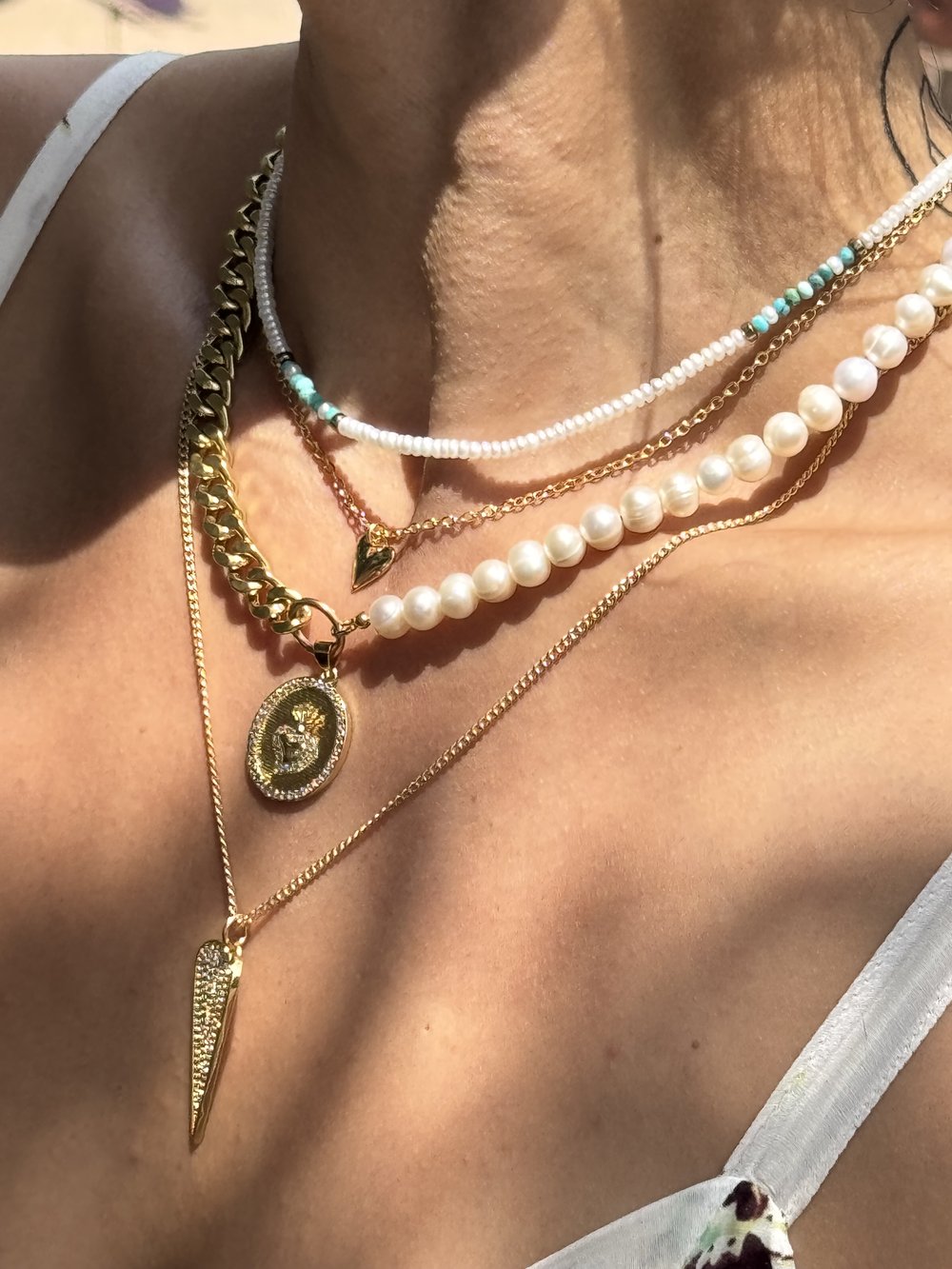 Pearl and Sacred Heart Chain Necklace Necklaces Rachel Nathan