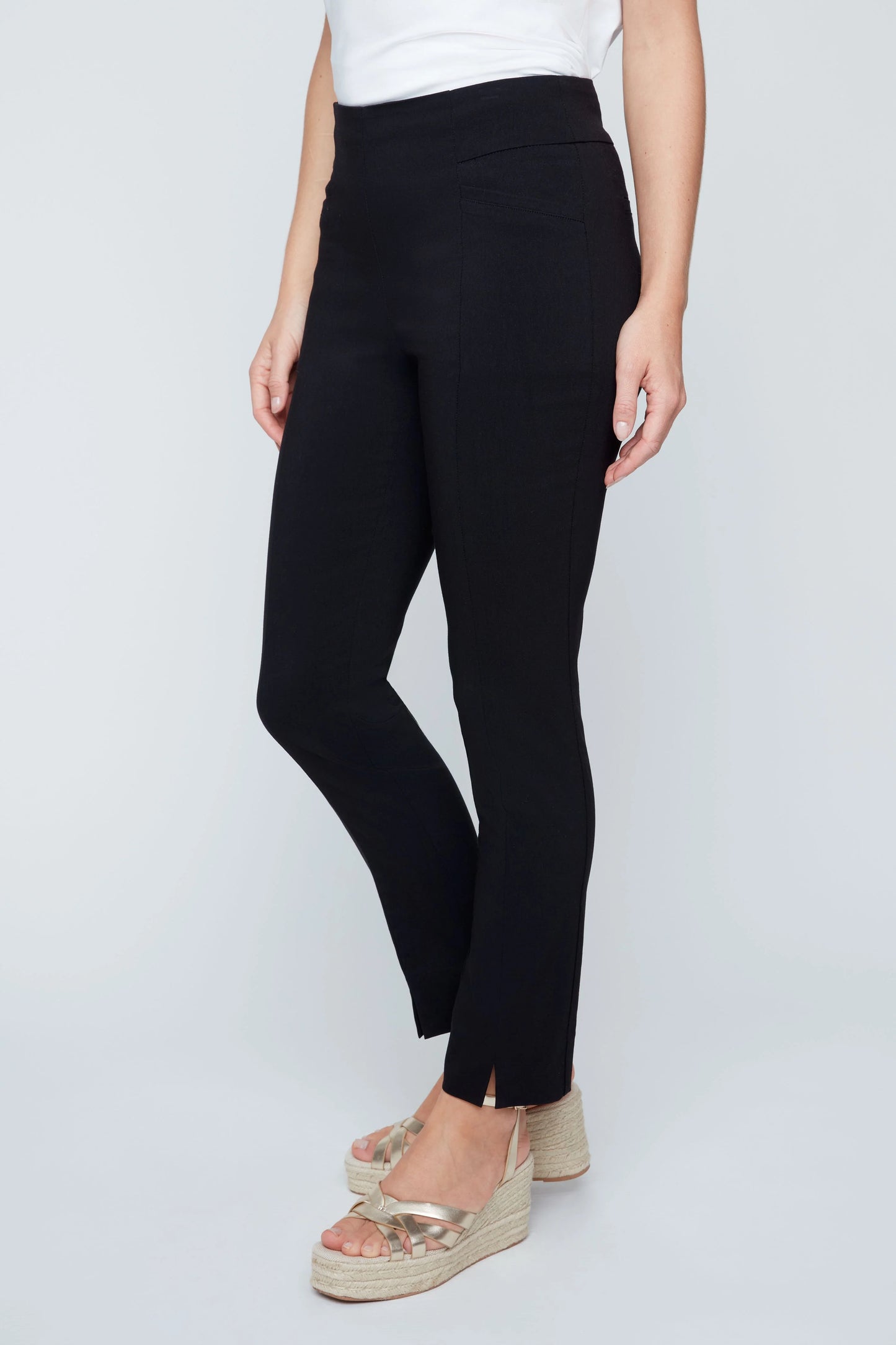 Stretch Pull-On Slim-Ankle Pants - Black
