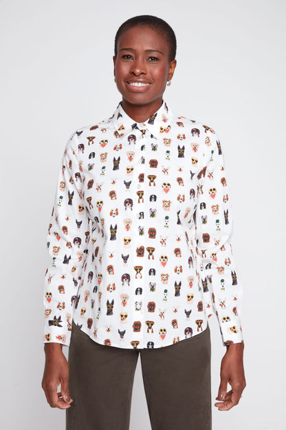 Printed Dogs Crisp Poplin Blouse TOP RENUAR