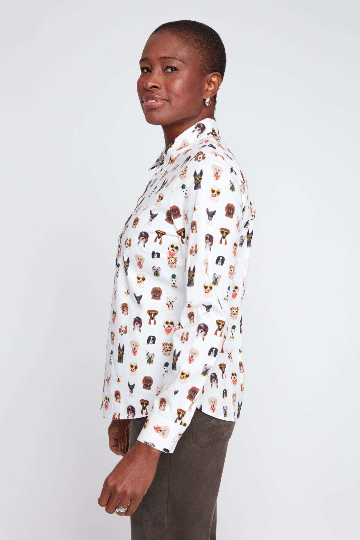 Printed Dogs Crisp Poplin Blouse TOP RENUAR