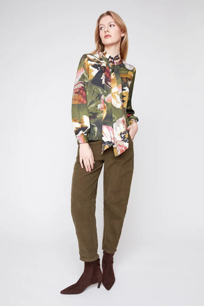 Peonies Satin Luxe Tie Blouse