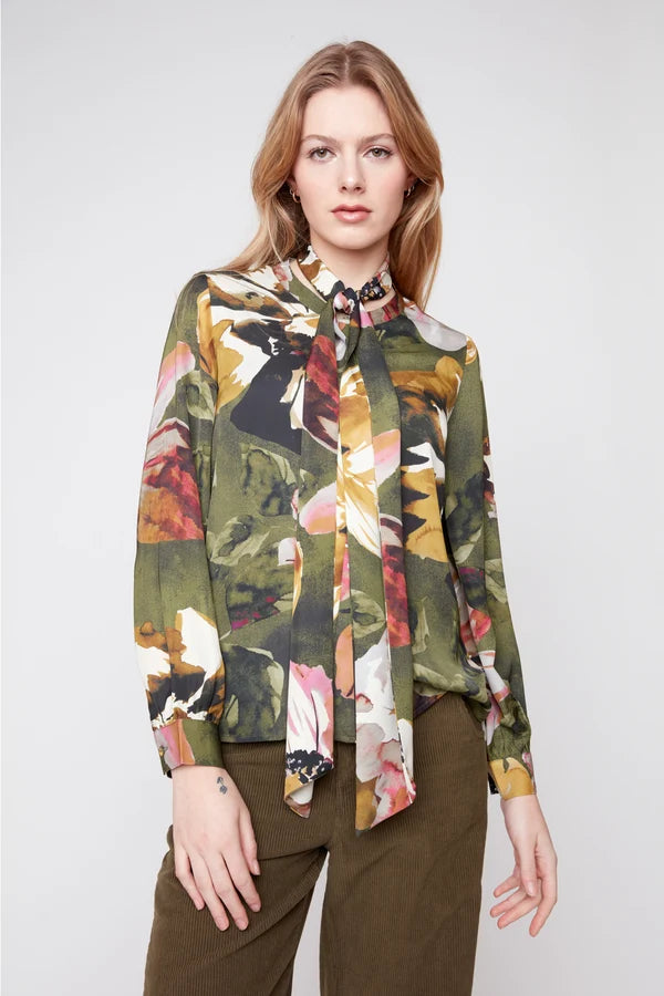 Peonies Satin Luxe Tie Blouse