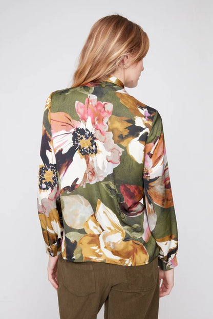 Peonies Satin Luxe Tie Blouse