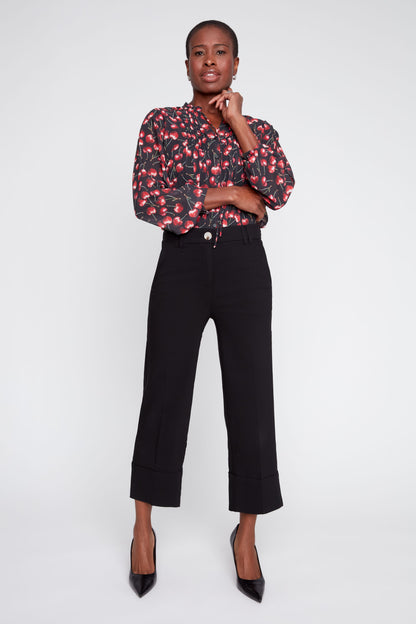 Cropped Straight Cuffed Pants - Black PANTS RENUAR