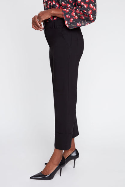 Cropped Straight Cuffed Pants - Black PANTS RENUAR