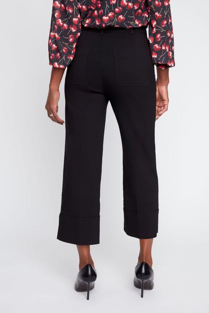 Cropped Straight Cuffed Pants - Black PANTS RENUAR