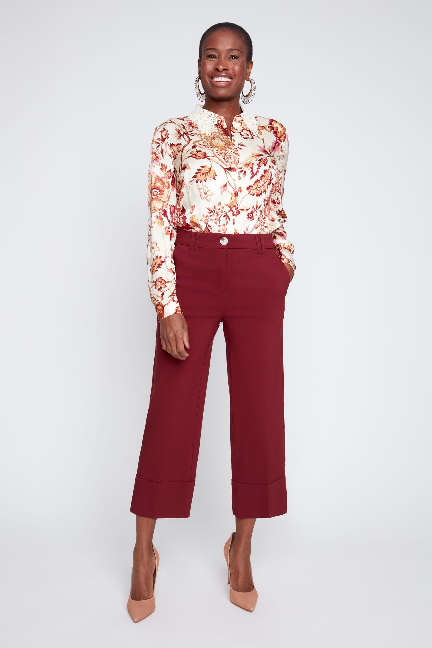 Cropped Straight Cuffed Pants - Cabernet PANTS RENUAR
