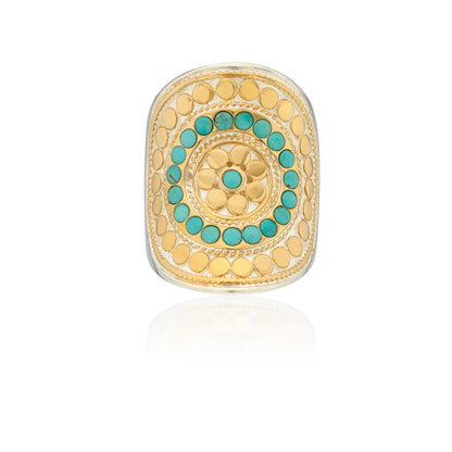 Flora Gold & Turquoise Saddle Ring - Size 9