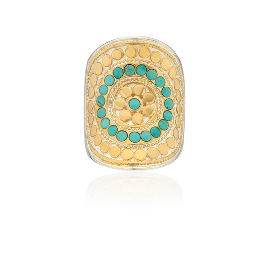 Flora Gold & Turquoise Saddle Ring - Size 9 RINGS Anna Beck