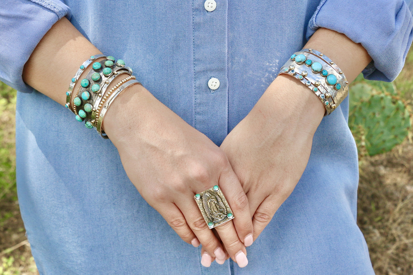 4MM Hammered Sterling Silver & Mint Turquoise Cuff Cuffs Richard Schmidt   