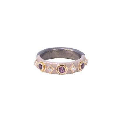 3mm Purple Garnet Light Nude Enamel Stack Band Ring Rings Armenta   