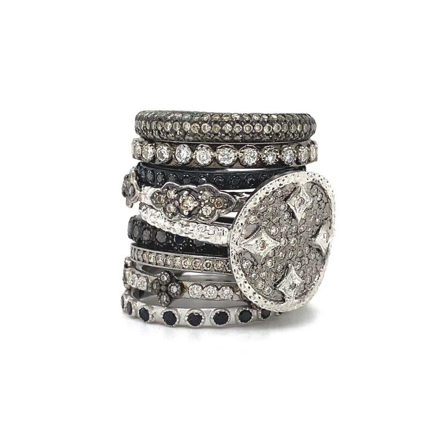 Silver Stack Band with Champagne Diamonds Rings Armenta