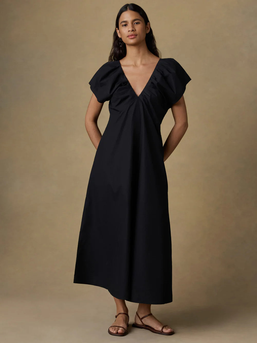 Coastal Poplin Bondhi Dress - Black Dress Faherty Brand
