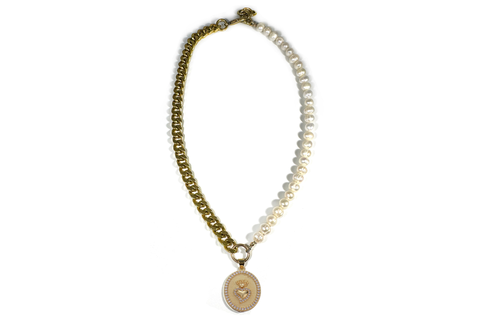 Pearl and Sacred Heart Chain Necklace Necklaces Rachel Nathan