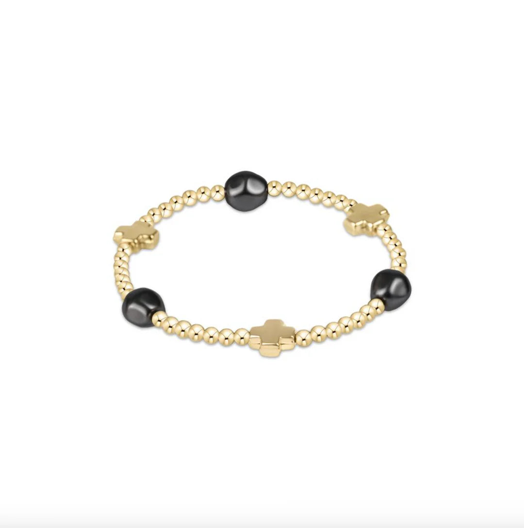 Signature Cross Admire Pattern 3mm Bead Bracelet - Dark Grey Pearl BRACELETS ENEWTON