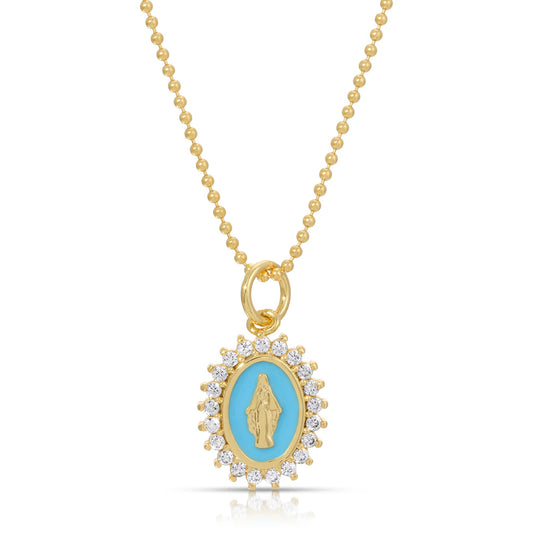 Mini Lady Lourdes Pendant in Aqua NECKLACES JOY DRAVECKY