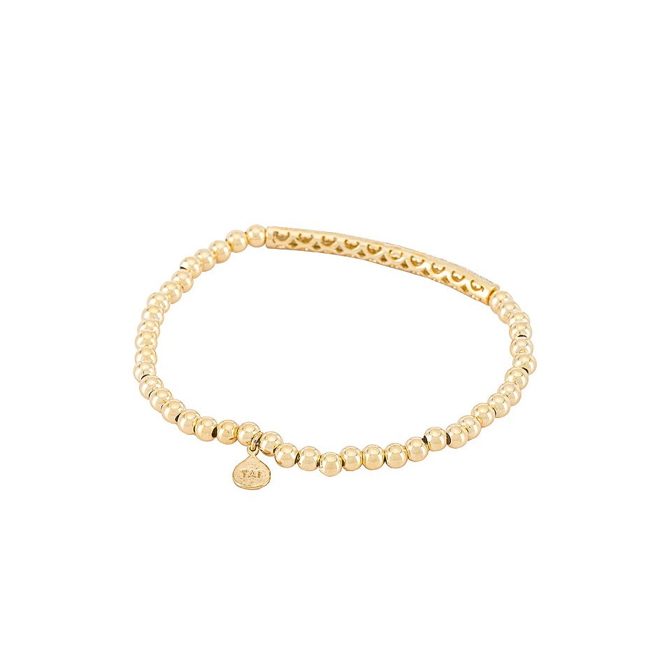 Pave Bar Gold Beaded Stretch Bracelet Bracelets Tai Jewelry