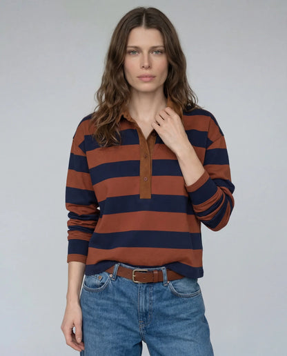 The Rugby Crop Shirt - Tobacco/Navy