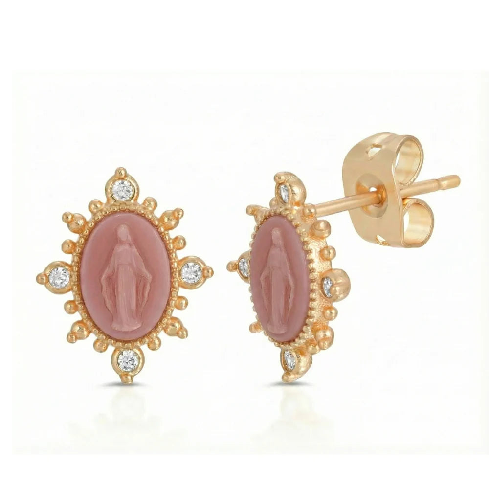 Lady Lourdes Studs in Rose Pink EARRINGS JOY DRAVECKY