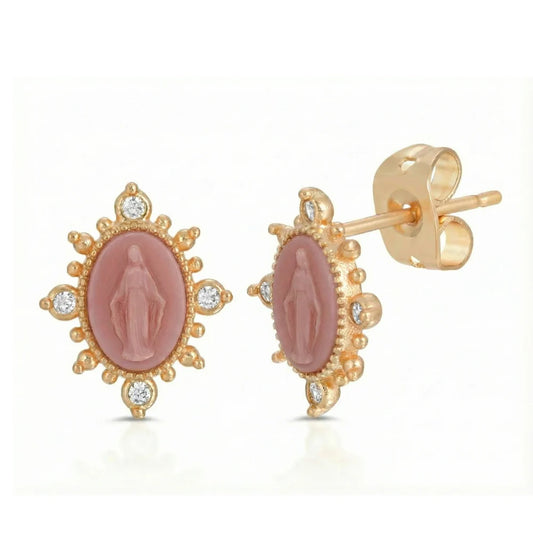 Lady Lourdes Studs in Rose Pink EARRINGS JOY DRAVECKY