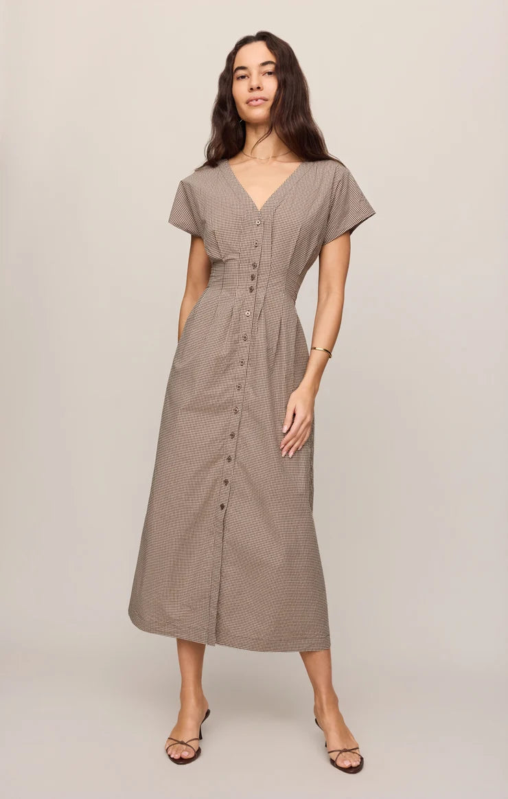 Sanna Gingham Midi Dress DRESSES Z Supply S Dark Chocolate