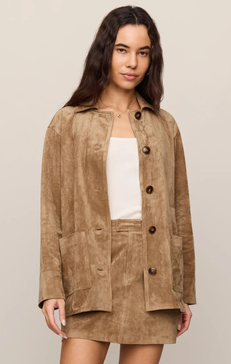 Decker Faux Suede Chore Coat - Light Sand